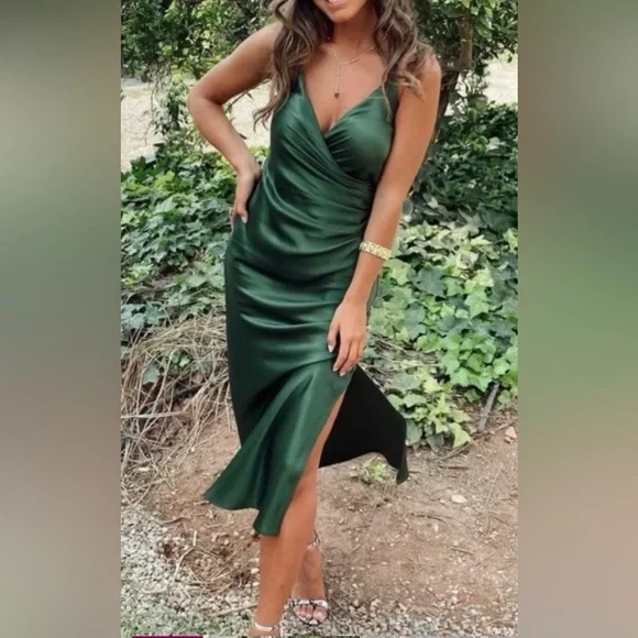 Zara NWOT Deep Green Satin Maxi Dress Zara NWOT Deep Green Satin Maxi Dress